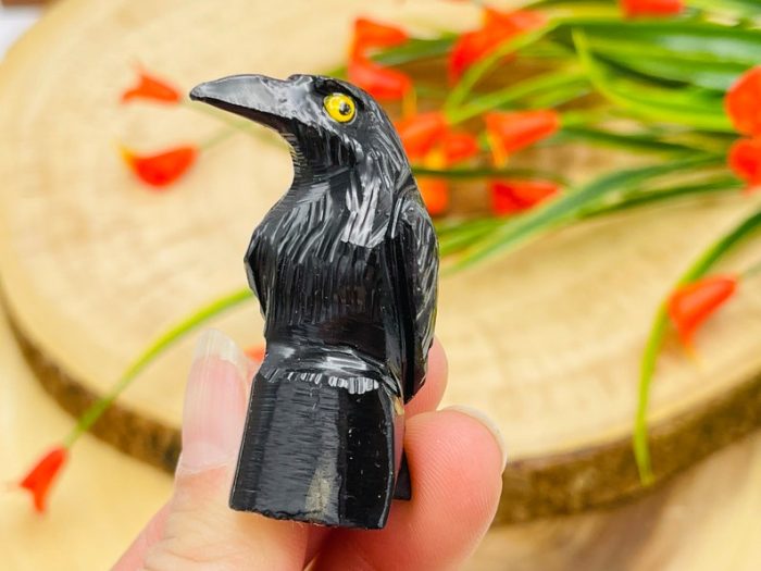 Black Onyx Raven Figurine | Crystal Animal Bird Carving | Standing Crow Statuette | Reiki Metaphysical Healing Crystal | Sacred Animal | 2"