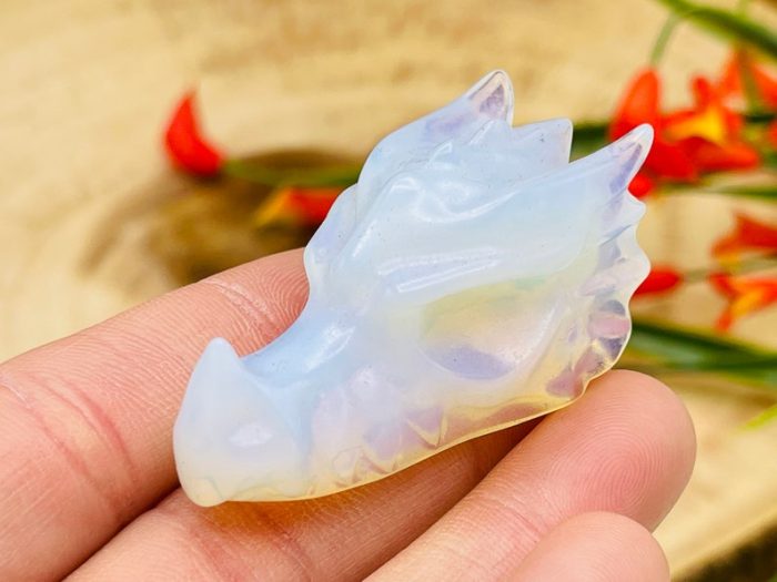 Opalite Crystal Dragon Head | Opalite Dragon Skull | Realistic Details | Healing Fine Art Sculpture | 2 inch