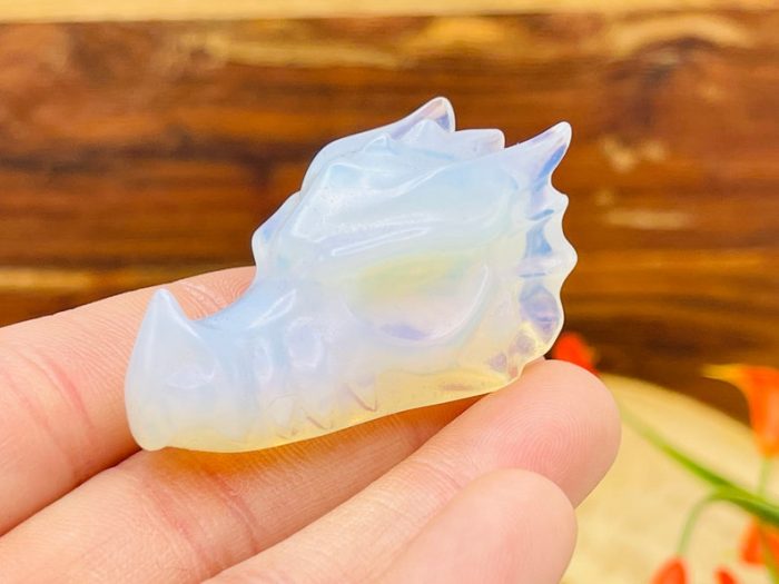 Opalite Crystal Dragon Head | Opalite Dragon Skull | Realistic Details | Healing Fine Art Sculpture | 2 inch