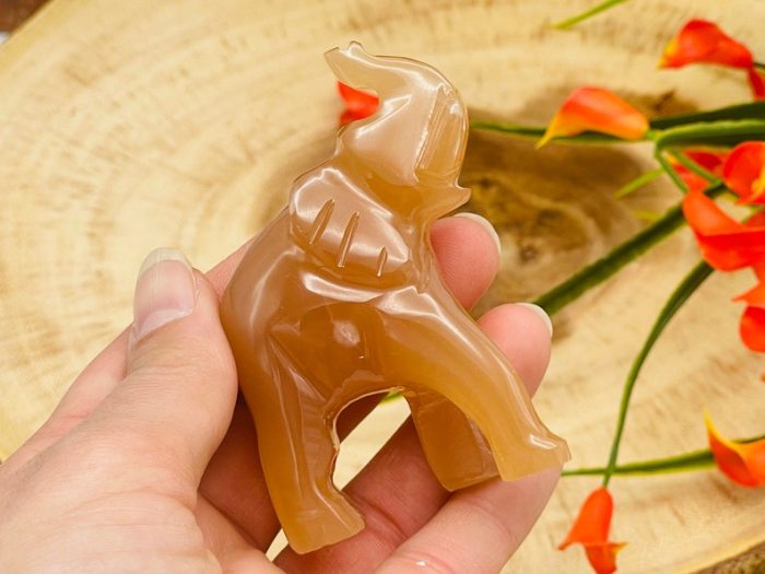 Honey Caramel Calcite Elephant Figurine | Crystal Animal Standing Statuette | Metaphysical Healing Crystal | Sacred Animal | 3"