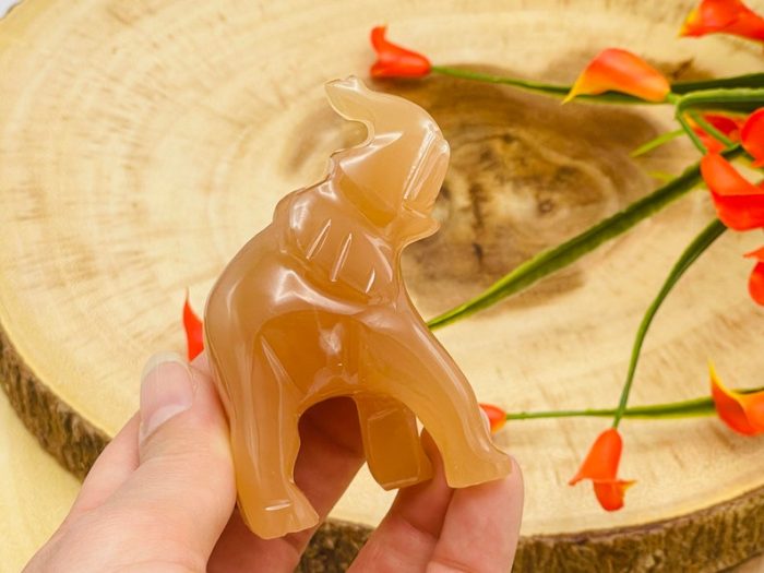 Honey Caramel Calcite Elephant Figurine | Crystal Animal Standing Statuette | Metaphysical Healing Crystal | Sacred Animal | 3"