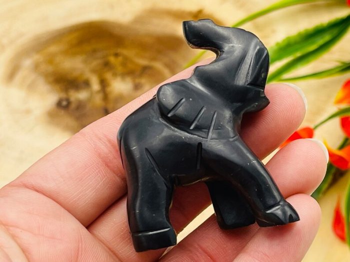 Shungite Figurine | Shungite Crystal Elephant | Standing Statuette | Sacred Animal | Highly Energetic Metaphysical | EMF Protection | 2 inch