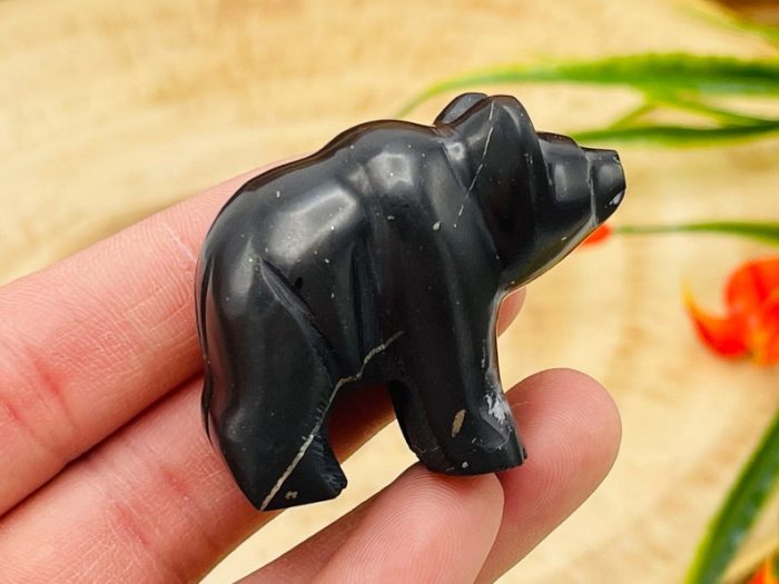 Shungite Figurine | Shungite Crystal Bear | Standing Statuette | Sacred Animal | Highly Energetic Metaphysical | EMF Protection | 2 inch