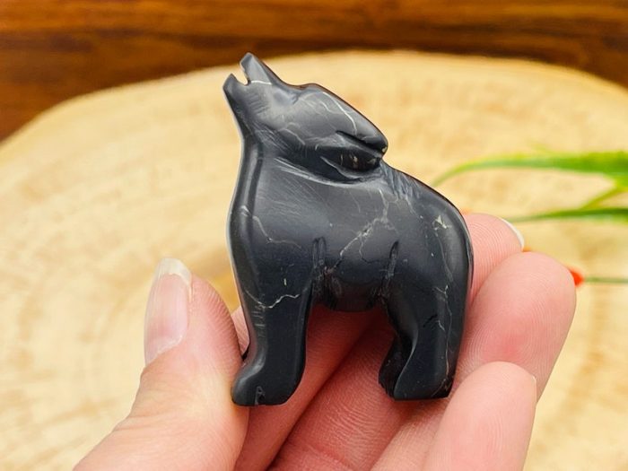 Shungite Howling Wolf Figurine | Crystal Wolf | Standing Statuette | Sacred Animal | Highly Energetic Metaphysical | EMF Protection | 2 inch