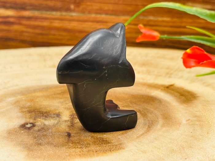 Shungite Dolphin Figurine | Shungite Crystal Fish | Standing Statuette | Sacred Animal | Highly Energetic Metaphysical | EMF Protection | 2"