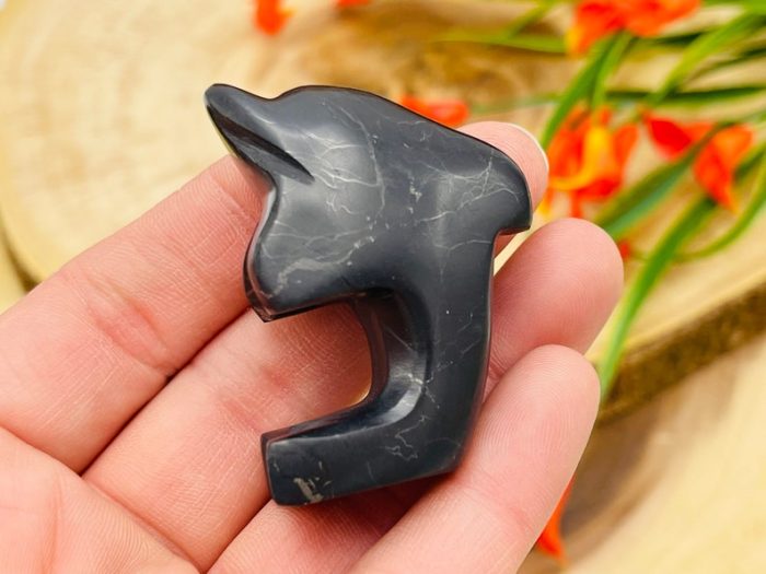 Shungite Dolphin Figurine | Shungite Crystal Fish | Standing Statuette | Sacred Animal | Highly Energetic Metaphysical | EMF Protection | 2"