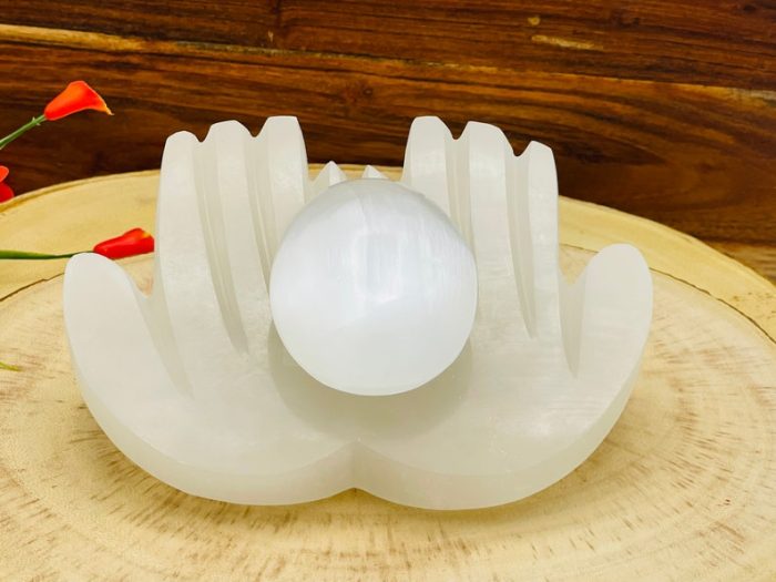 Selenite Carved Hands With Palm Stone | Chakra Cleanse Crystal Holder | Reiki Tool | Meditation | Powerful Healer | Selenite Crystal Healing Stone