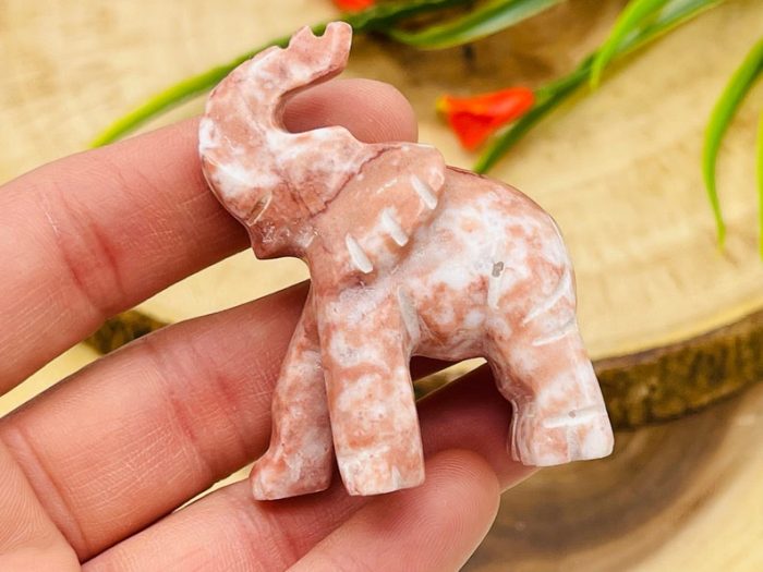 Strawberry Onyx Elephant Figurine | Crystal Animal Standing Statuette | Metaphysical Healing Crystal | Sacred Animal | 2"