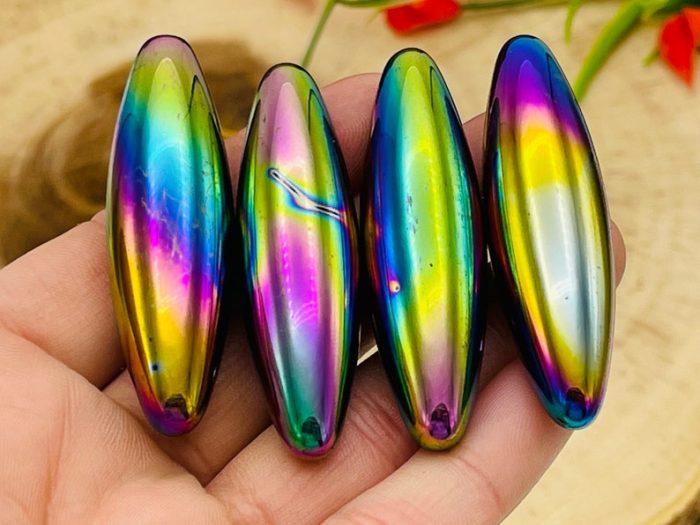 Magnet Rainbow Hematite Elliptical Zingers | Rainbow Hematite Olives Zinger | Highly Magnetic Hematite | Zinger Magnets