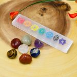 Selenite Charging Station Etched Bar With 7 Chakra Colored Signs & 7 Chakra Tumbled Stones | Charging Plate | Chakra Activator | Reiki