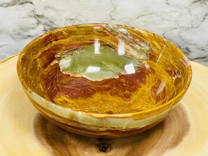 Banded Green Onyx Bowl | Crystal Bowl | Decorative & Serving Bowl | Detergent Safe and Easy to Clean | Holiday Gift | 8" Diameter