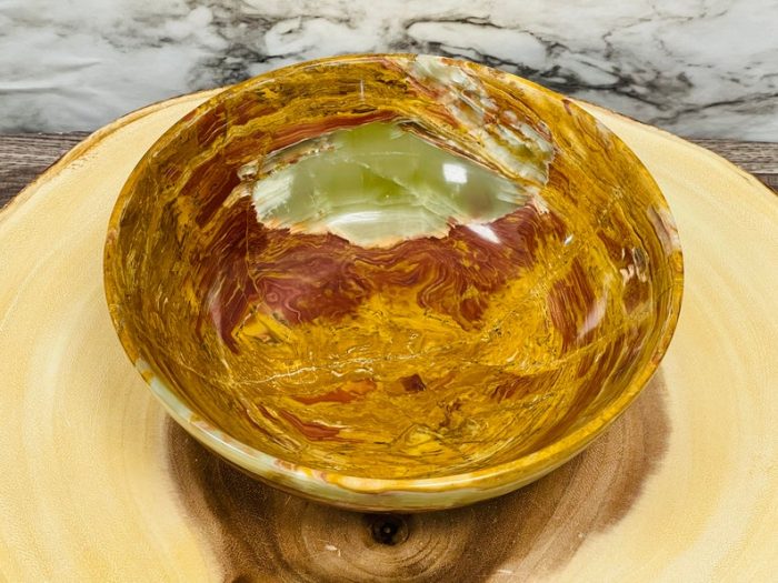 Banded Green Onyx Bowl | Crystal Bowl | Decorative & Serving Bowl | Detergent Safe and Easy to Clean | Holiday Gift | 8" Diameter