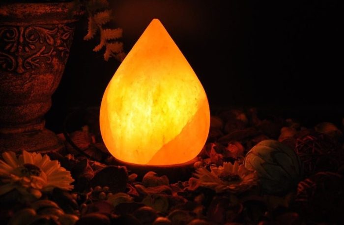 Himalayan Pink Salt Tear Drop Shape Lamp, Authentic, Dimmer Switch, Wood Base, Handmade, Night Light, 2 Bulbs, 8" Height