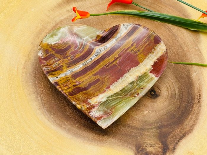 Banded Green Onyx Tray | Hand Carved Heart Shape Tray | Detergent Safe | Onyx Crystal Charging Plate | Home Decor