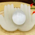Selenite Carved Hands With Palm Stone | Chakra Cleanse Crystal Holder | Reiki Tool | Meditation | Powerful Healer | Selenite Crystal Healing Stone