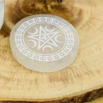 Selenite Charging Plate Etched with Moon and Star | Round Charging Plate | Chakra Activator | Powerful Healer | Crystal Plate | 3 inch