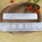 Selenite Charging Station Etched with 7 Chakra Signs | Flat Rectangular Plate | Chakra Activator | Spiritual Growth | Meditation | 6" & 8"