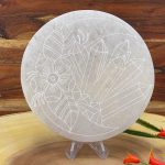 Selenite Charging Station | Round Charging Moon Etched Plate | Chakra Activator | Meditation | Powerful Healer | Crystal Plate | 6" (15 cm)