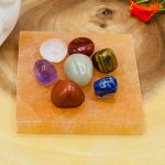 Orange Selenite Square Charging Station With Chakra Tumbled Stones & Velvet Pouch | Healing Crystal | Chakra Activator | Metaphysical