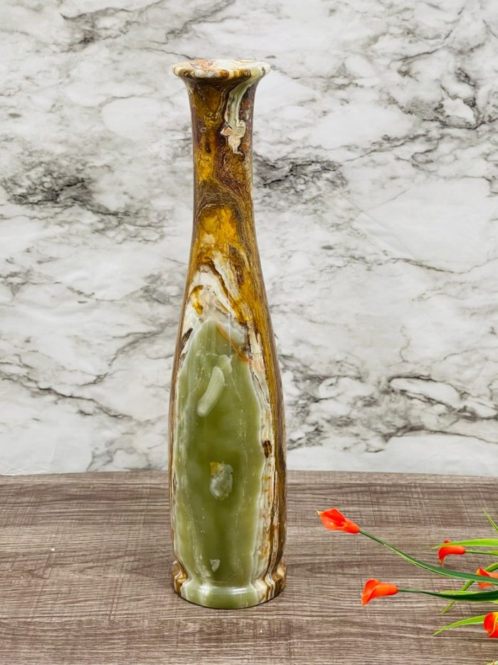 Banded Green Onyx Vase | Beautiful Flower Vase | Crystal Center Piece | Decoration Vase | 14 inch Height