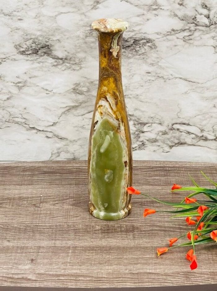 Banded Green Onyx Vase | Beautiful Flower Vase | Crystal Center Piece | Decoration Vase | 14 inch Height