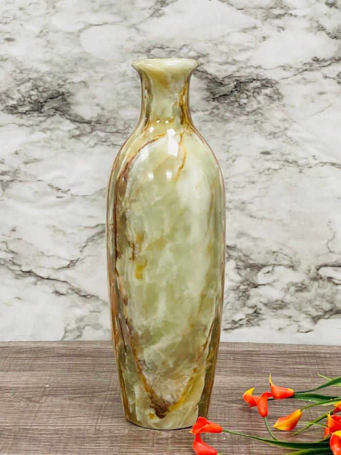 Banded Green Onyx Vase | Beautiful Flower Vase | Crystal Center Piece | Decoration Vase | 12 inch Height