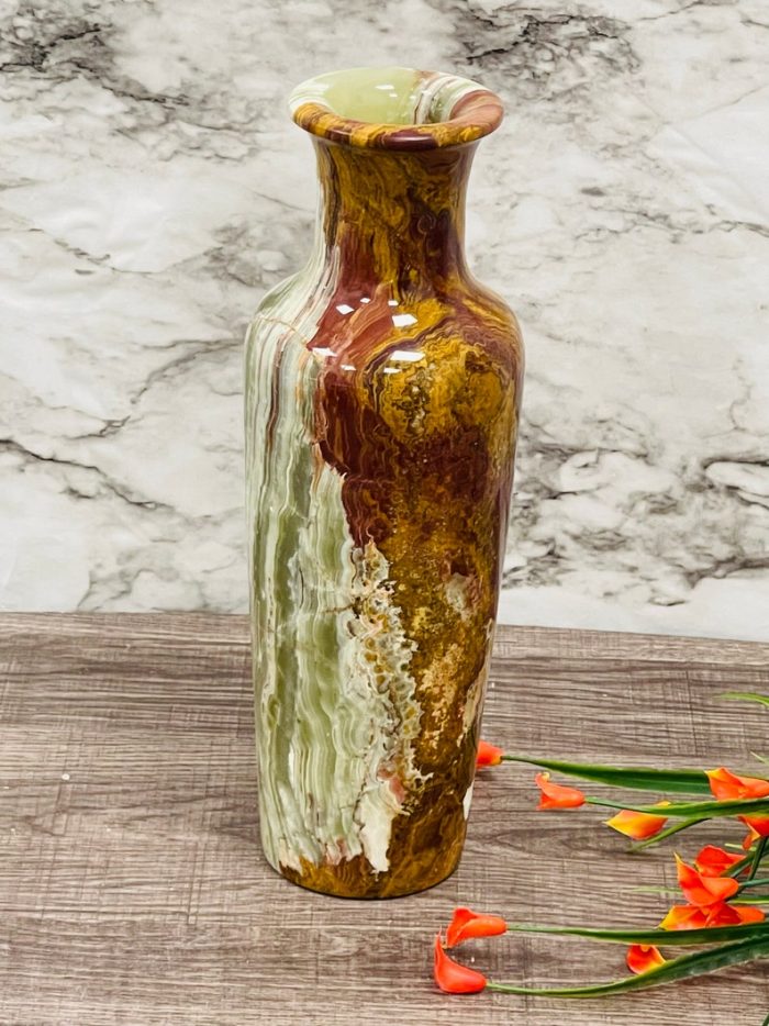 Banded Green Onyx Vase | Beautiful Flower Vase | Crystal Center Piece | Decoration Vase | 12 inch Height