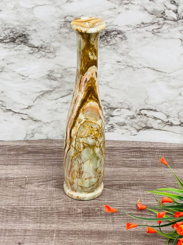 Banded Green Onyx Vase | Beautiful Flower Vase | Crystal Center Piece | Decoration Vase | 14.5 inch Height