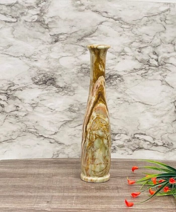 Banded Green Onyx Vase | Beautiful Flower Vase | Crystal Center Piece | Decoration Vase | 14.5 inch Height