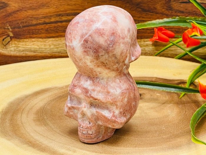 Strawberry Pink Onyx Two Sided Stacked Skull | Realistic Details | Front & Back | Healing Crystal | Fine Art Sculpture | Reiki Skull