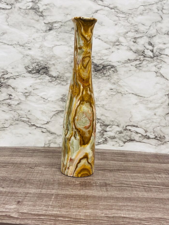 Banded Green Onyx Vase | Beautiful Flower Vase | Crystal Center Piece | Decoration Vase | 14 inch Height