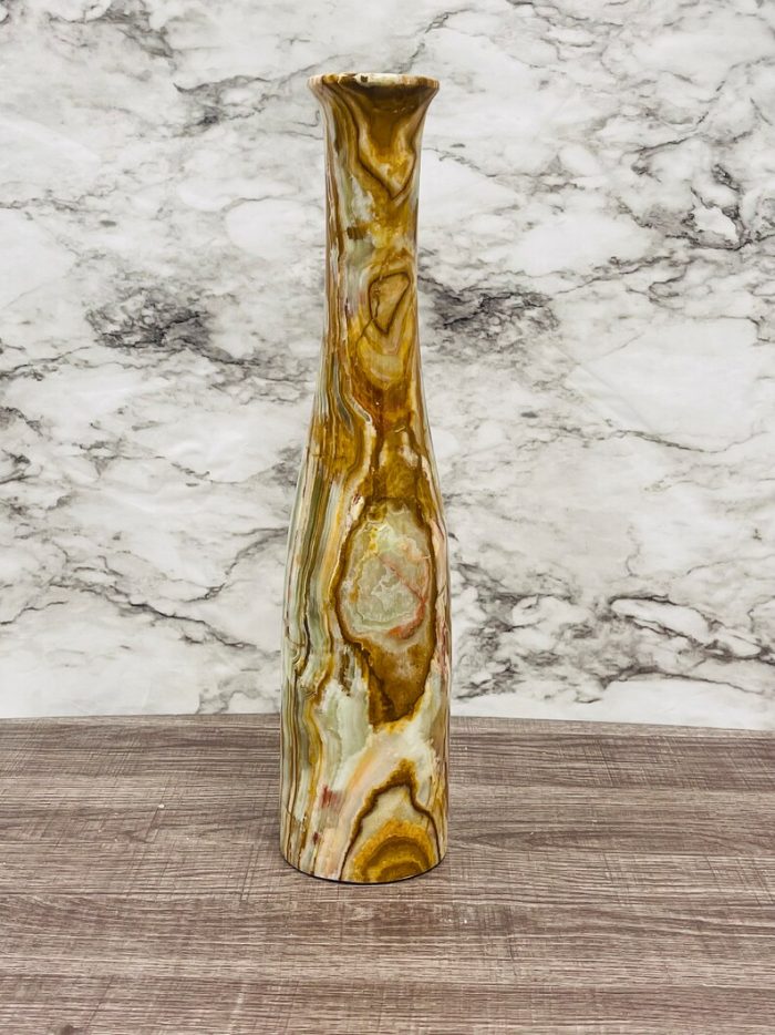 Banded Green Onyx Vase | Beautiful Flower Vase | Crystal Center Piece | Decoration Vase | 14 inch Height