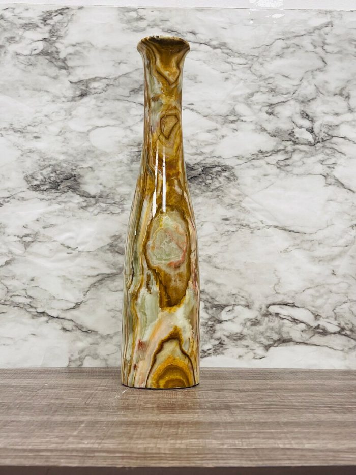 Banded Green Onyx Vase | Beautiful Flower Vase | Crystal Center Piece | Decoration Vase | 14 inch Height