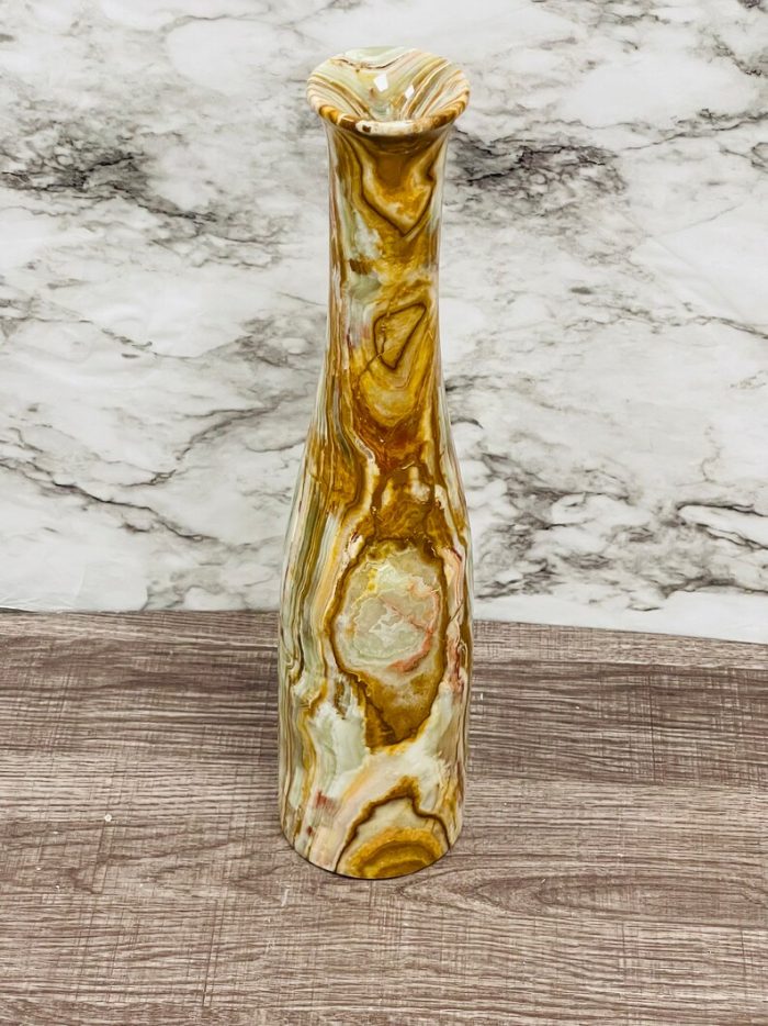 Banded Green Onyx Vase | Beautiful Flower Vase | Crystal Center Piece | Decoration Vase | 14 inch Height