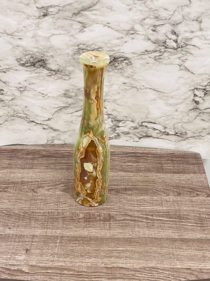 Banded Green Onyx Vase | Beautiful Flower Vase | Crystal Center Piece | Decoration Vase | 14 inch Height