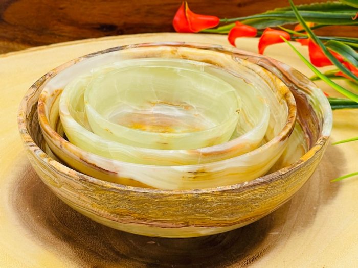 Banded Green Onyx Bowl | Crystal Bowl | Decorative & Serving Bowl | Detergent Safe and Easy to Clean | Holiday Gift