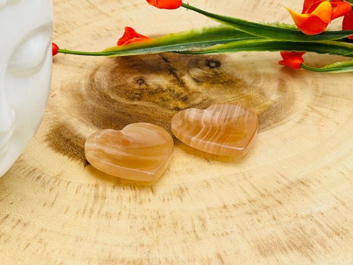 Caramel Honey Heart Shape Worry Stones | Thumb Stones | Calcite Massage Stones | Healing Crystals | Gemstone Crystals | Stress Reliever