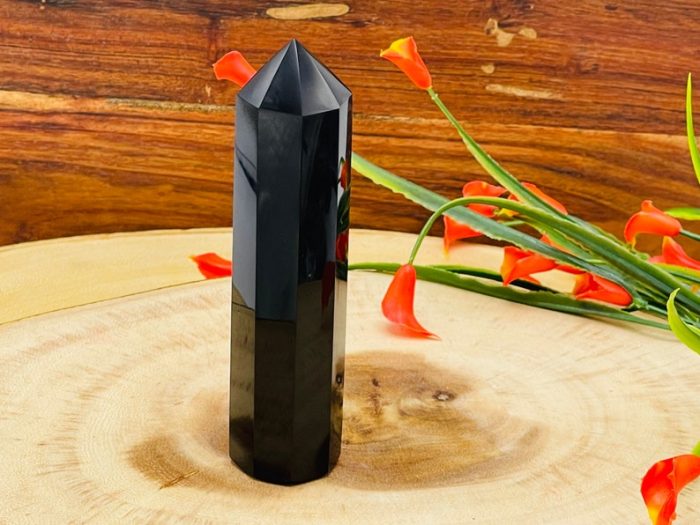 5" Black Obsidian Pointer | Black Obsidian Tower | Obsidian Crystal Point | Reiki Tool | Healing Crystal | Stress Reliever | Crystal Tower