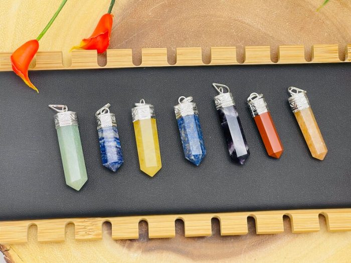 7 Chakra Pendant Set | 7 Chakra Charm Pendant Set | Grounding Chakra Pendant | 7 Chakra Pointer Pendant | Polished Stones