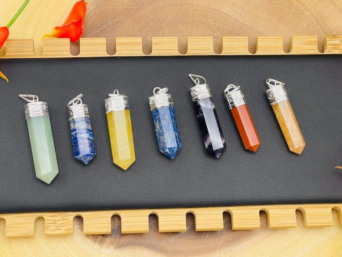 7 Chakra Pendant Set | 7 Chakra Charm Pendant Set | Grounding Chakra Pendant | 7 Chakra Pointer Pendant | Polished Stones