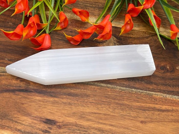 Selenite Charging Station | Flat Rectangular Plate with Pointer | Chakra Activator | Spiritual Growth | Meditation | 6 inch ( 15 cm )