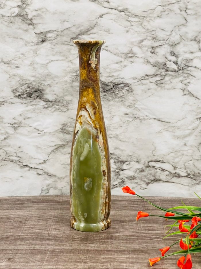 Banded Green Onyx Vase | Beautiful Flower Vase | Crystal Center Piece | Decoration Vase | 14 inch Height