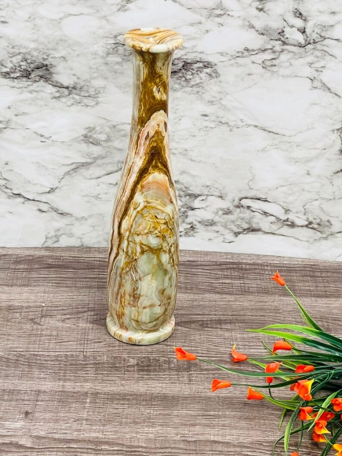 Banded Green Onyx Vase | Beautiful Flower Vase | Crystal Center Piece | Decoration Vase | 14.5 inch Height