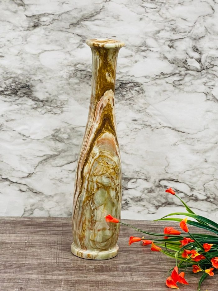 Banded Green Onyx Vase | Beautiful Flower Vase | Crystal Center Piece | Decoration Vase | 14.5 inch Height