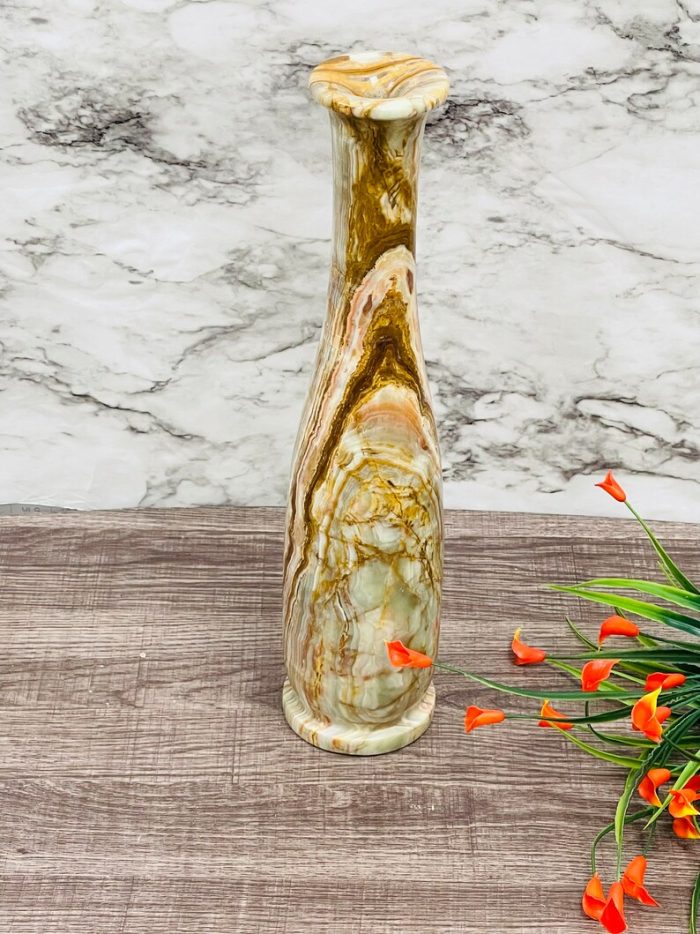 Banded Green Onyx Vase | Beautiful Flower Vase | Crystal Center Piece | Decoration Vase | 14.5 inch Height