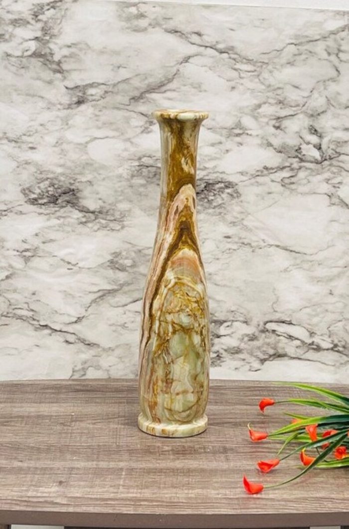 Banded Green Onyx Vase | Beautiful Flower Vase | Crystal Center Piece | Decoration Vase | 14.5 inch Height