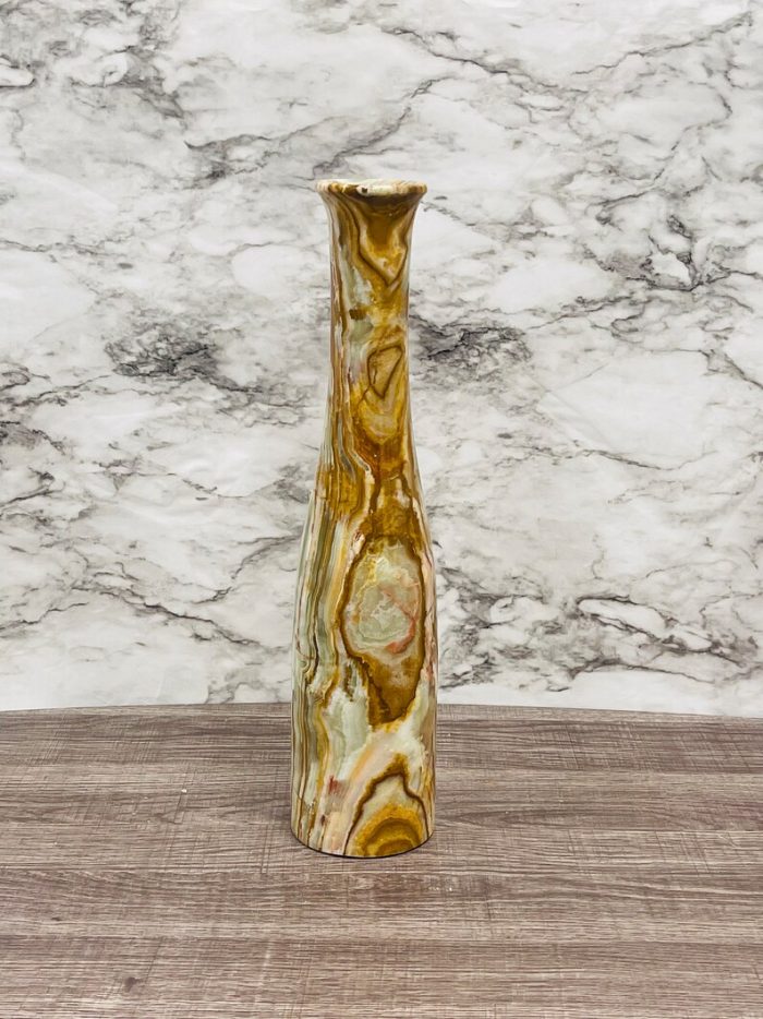 Banded Green Onyx Vase | Beautiful Flower Vase | Crystal Center Piece | Decoration Vase | 14 inch Height