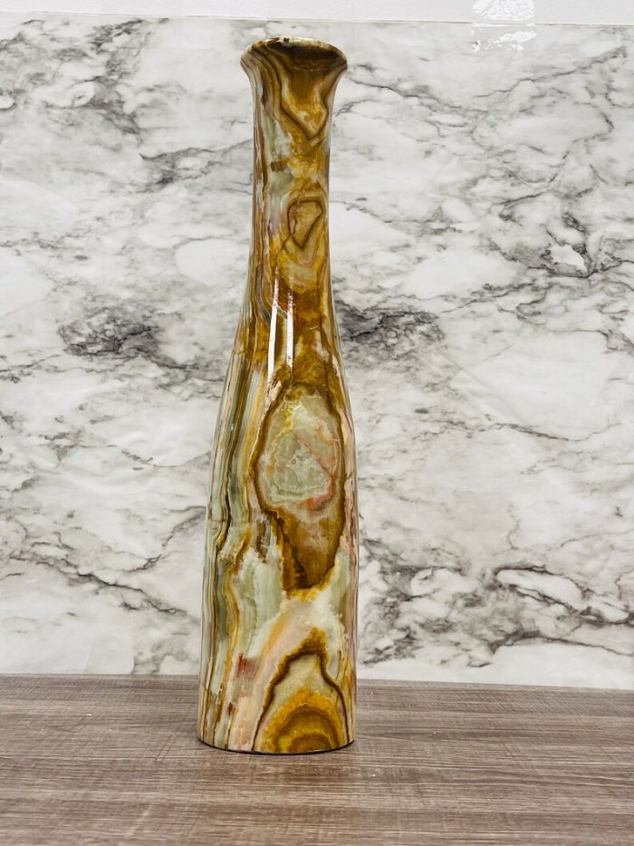 Banded Green Onyx Vase | Beautiful Flower Vase | Crystal Center Piece | Decoration Vase | 14 inch Height