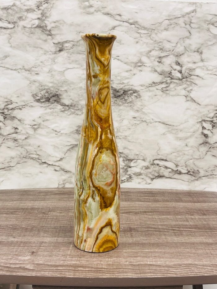 Banded Green Onyx Vase | Beautiful Flower Vase | Crystal Center Piece | Decoration Vase | 14 inch Height