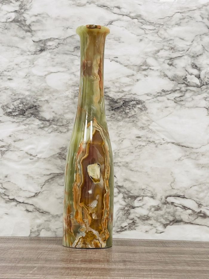 Banded Green Onyx Vase | Beautiful Flower Vase | Crystal Center Piece | Decoration Vase | 14 inch Height